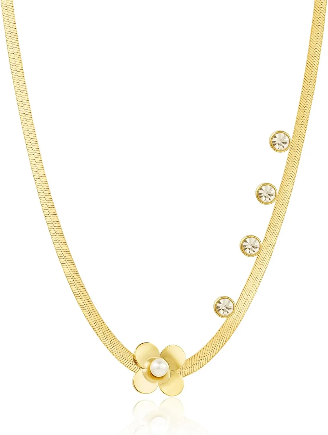 14K Gold Plated Herringbone Necklace for Women, Dainty Gold Statement Necklace for Women Non Tarnish, Gold Choker Necklace for Women Jewelry Gift