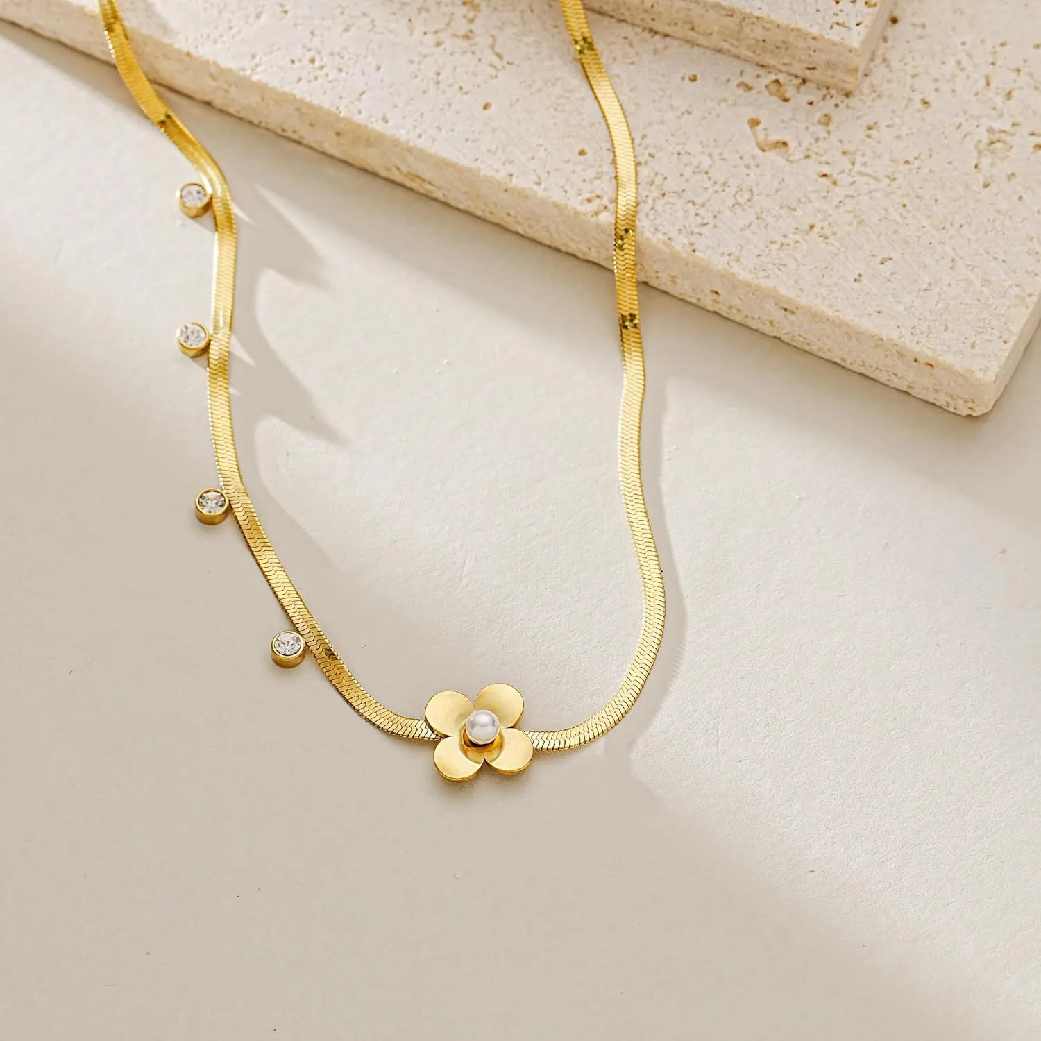 14K Gold Plated Herringbone Necklace for Women, Dainty Gold Statement Necklace for Women Non Tarnish, Gold Choker Necklace for Women Jewelry Gift