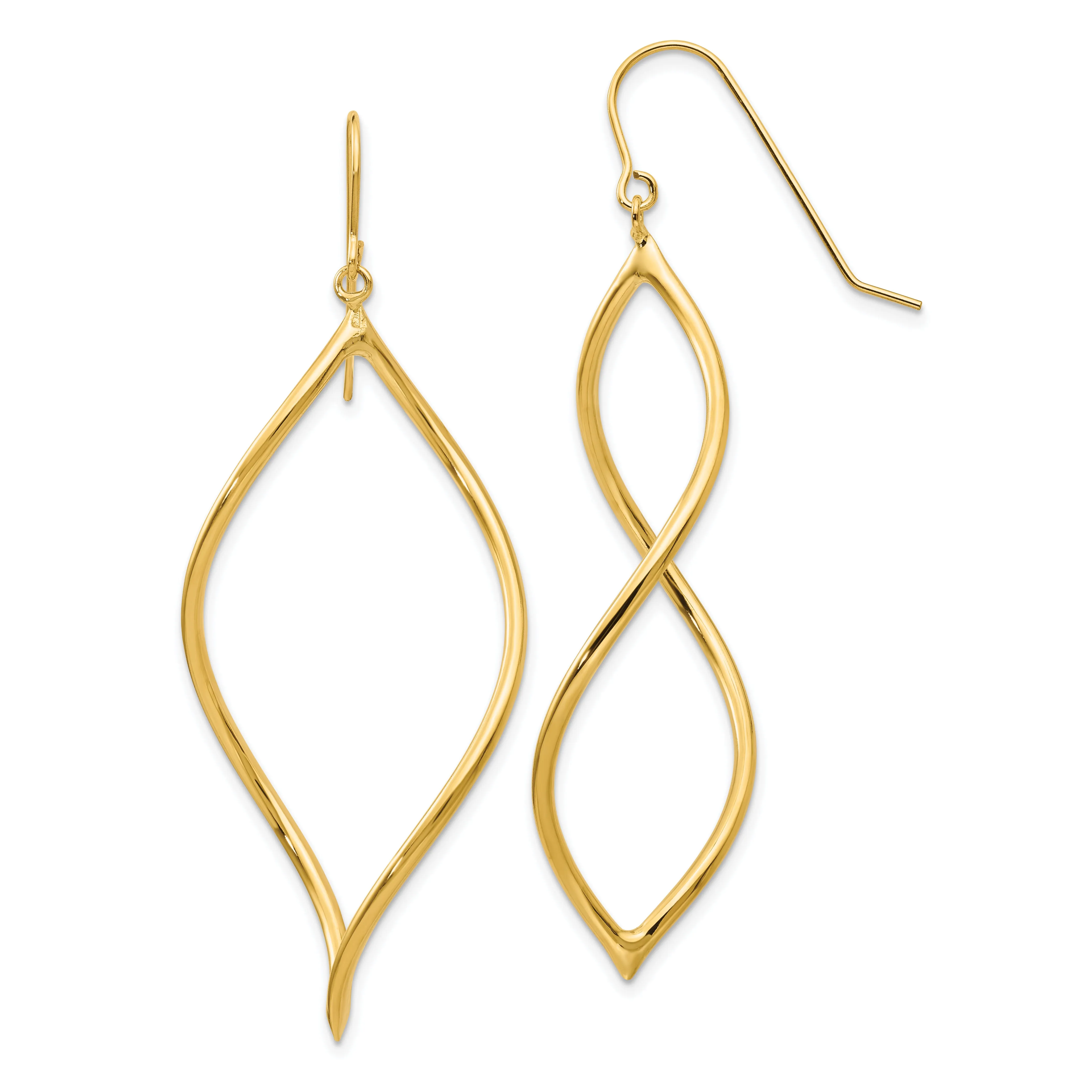 14K Gold Twisted Drop Earrings with Polished Finish for Women