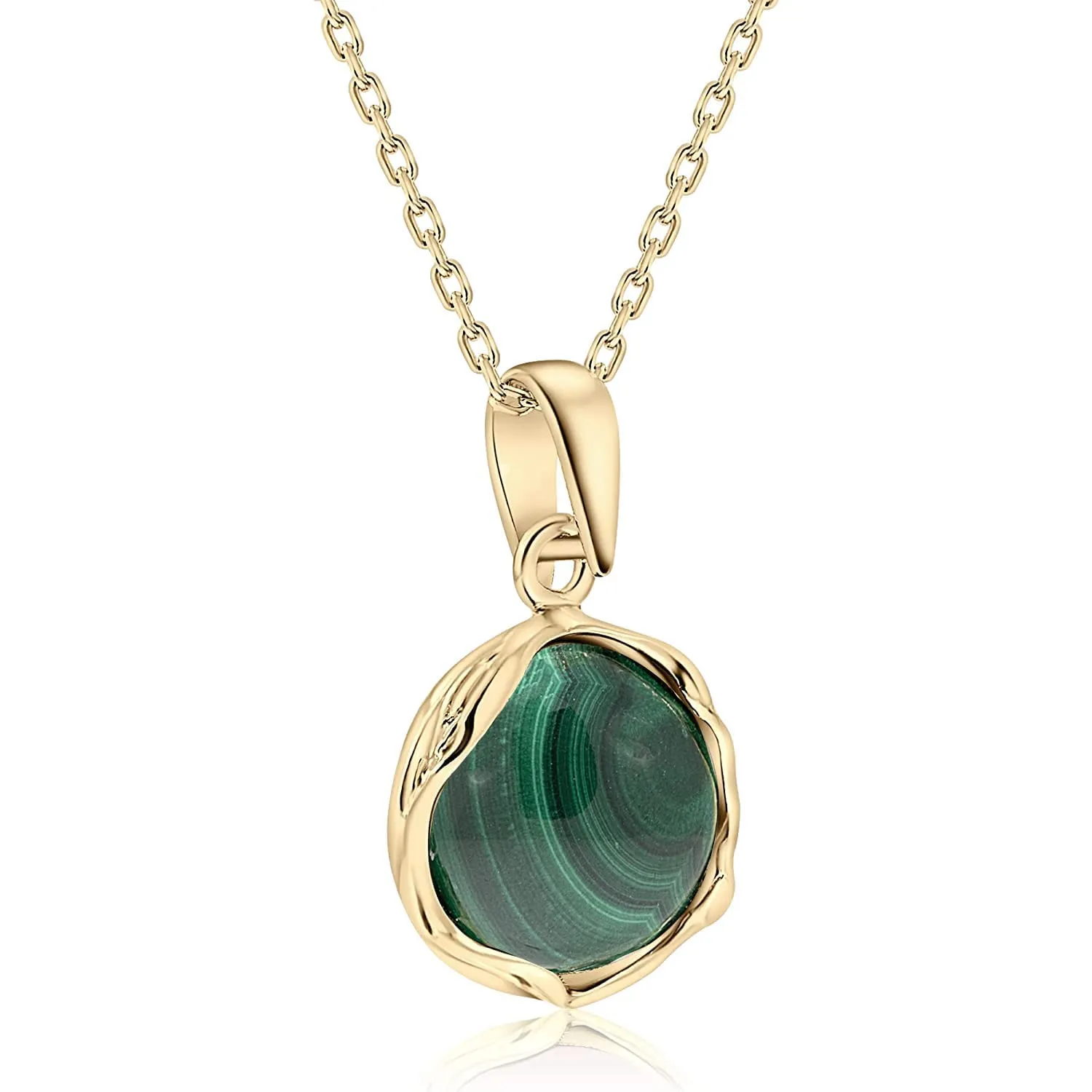 14K Malachite Necklace Gold Plated - May Gold Birthstone Necklace for Women - 18 Inch Gold Plated Chain -Gold Statement Jewelry for Women - Wedding Anniversary Gifts for Wife - Gold Jewelry