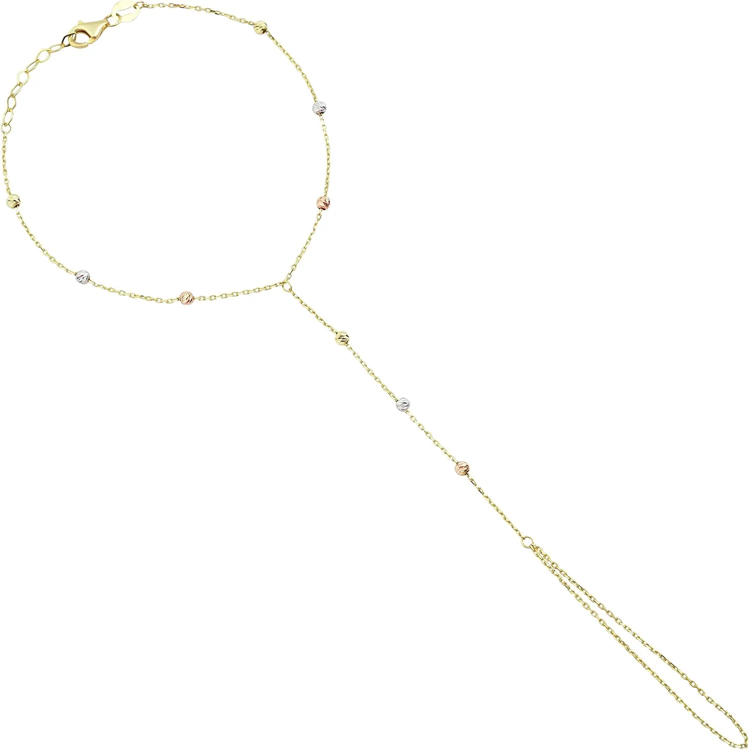 14k Solid Gold Bracelet Ring Hand Chain - Adjustable Finger Chain Bracelet Gold | Dainty Charm Hand Jewelry for Women | Mothers Day Gifts for Her | 7'' to 8