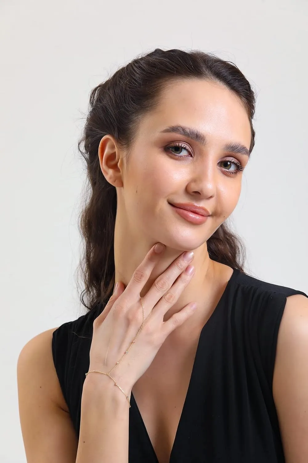 14k Solid Gold Bracelet Ring Hand Chain - Adjustable Finger Chain Bracelet Gold | Dainty Charm Hand Jewelry for Women | Mothers Day Gifts for Her | 7'' to 8