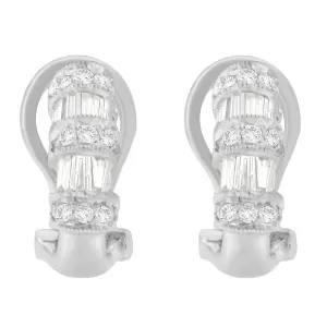 14K White Gold 1 cttw Round and Baguette Cut Diamond Earrings