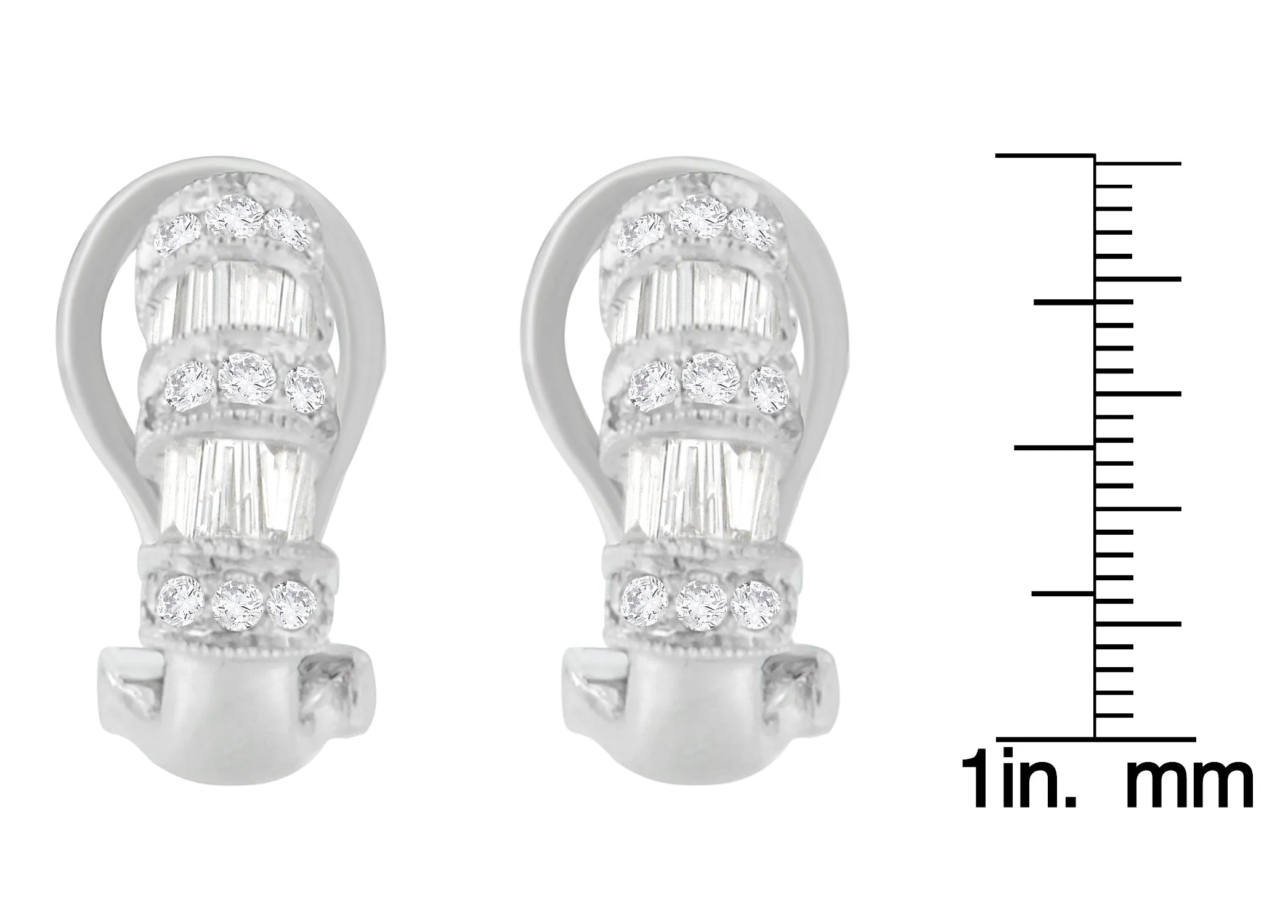 14K White Gold 1 cttw Round and Baguette Cut Diamond Earrings