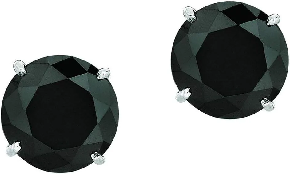 14k White Gold 8 mm Round Black 3.5 ct Cubic Zirconia Stud Earrings