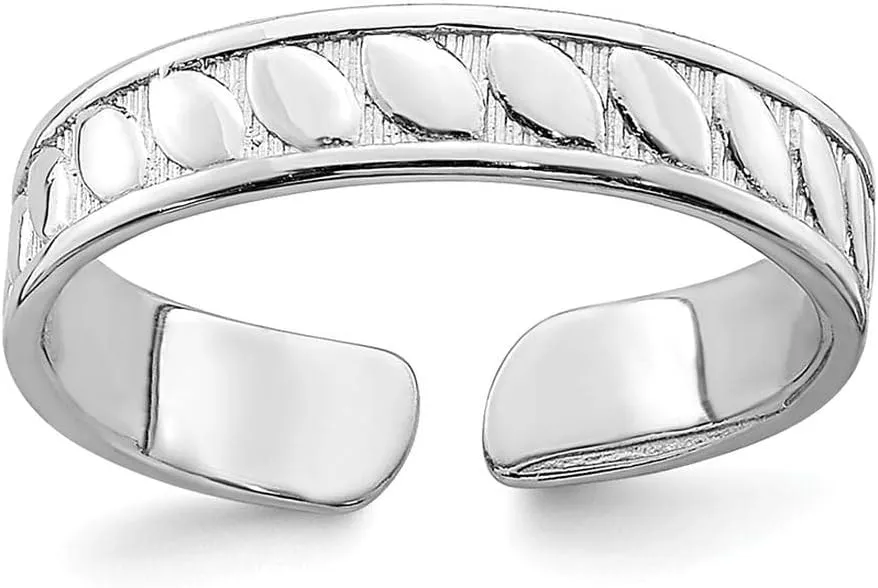 14k White Gold Adjustable Leaf Engraved Design Toe Ring