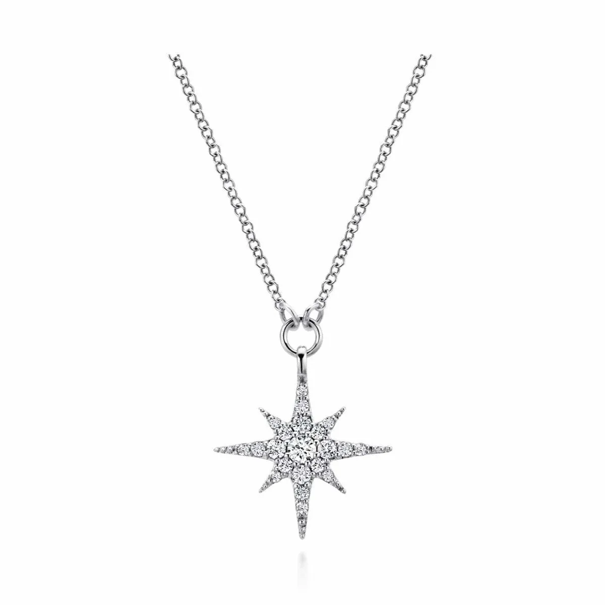 14K White Gold Diamond Starburst Pendant Necklace - NK4847W45JJ