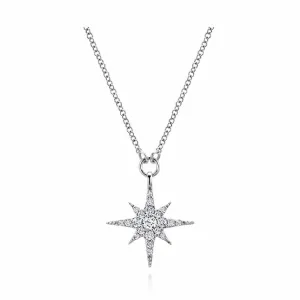 14K White Gold Diamond Starburst Pendant Necklace - NK4847W45JJ