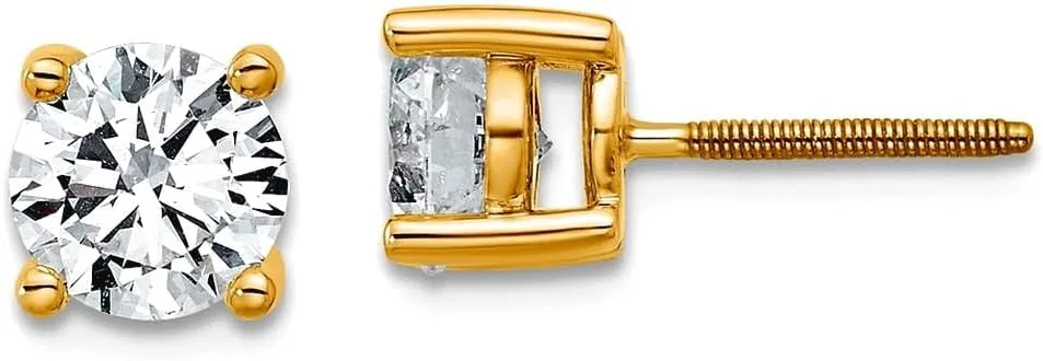 14k Yellow Gold 1 1/2 Ctw Cert Lab Grwn Diamond VS  F  Round 4 Prg Heavy Weight Screw Back Earrings 6.2x6.2mm Wide Stud Earring for Women