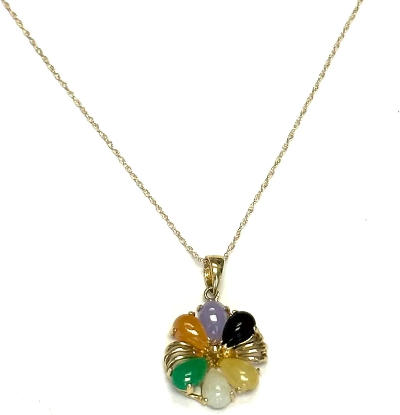 14K Yellow Gold Genuine Multi Color Jade Pendant 17"