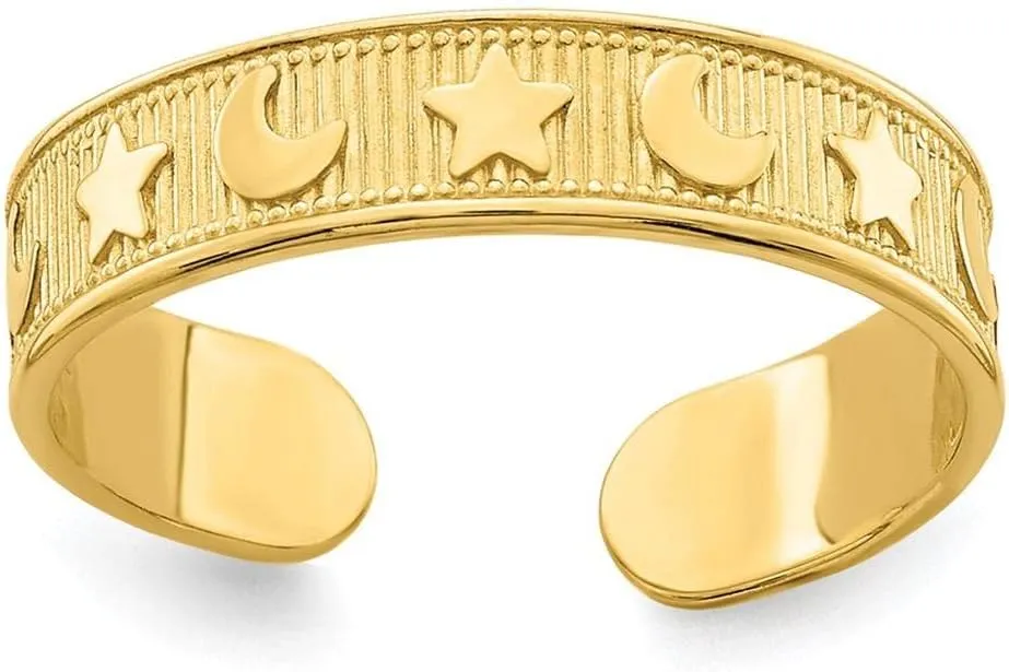 14k Yellow Gold Star and Moon Adjustable Toe Ring