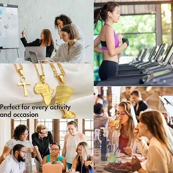 14k Yellow Gold Together Ankh Africa Map Nefertiti Necklace For Women - 925 Sterling Silver Set 3pcs Nefertiti Pendant Jewelry Queen Nefertiti Jewelry Egyptian Chain Necklace