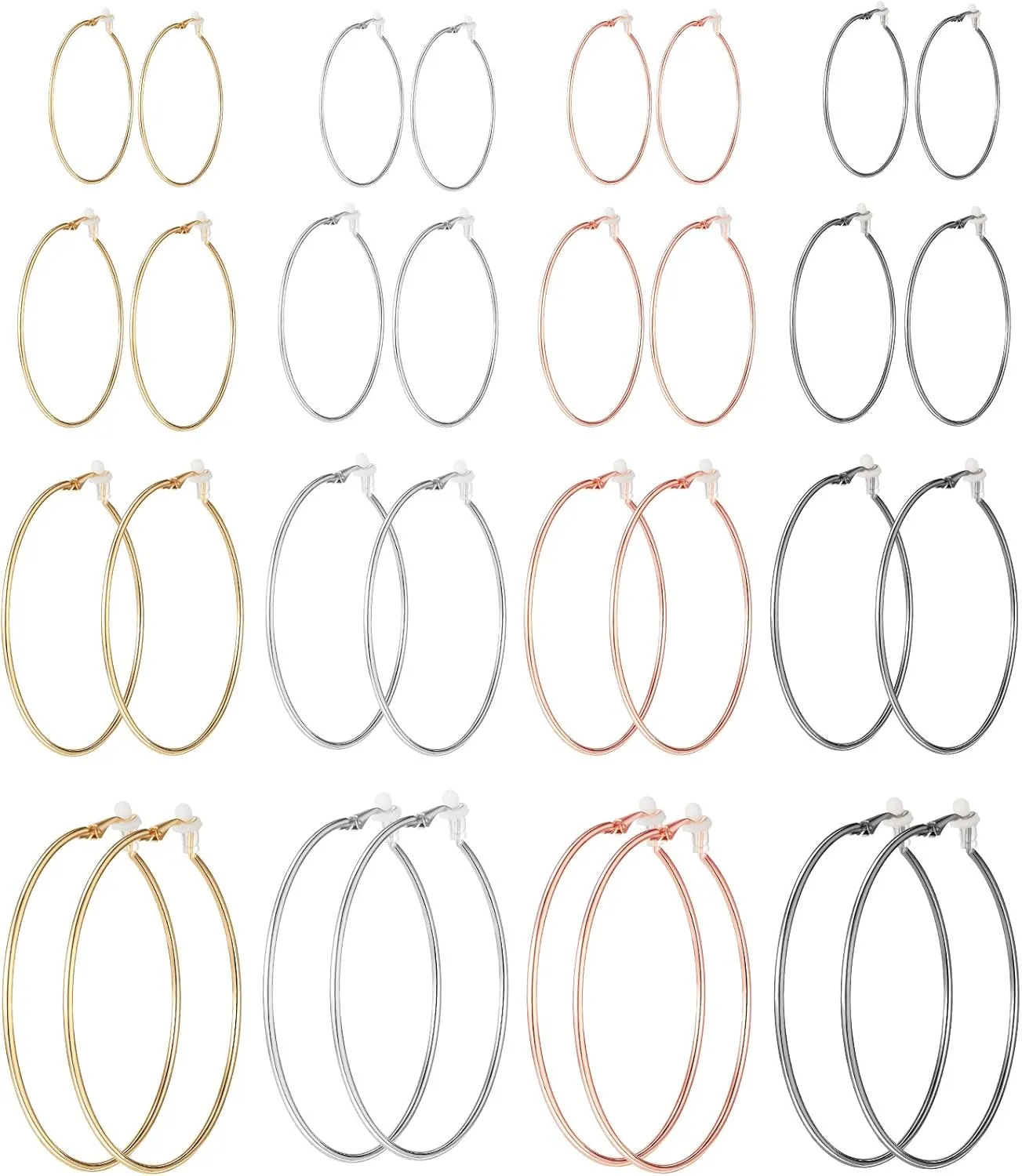 15 Pairs Wholesale Clip on Earrings for Women -Clip on Hoop Earring - Fake Hoops Clipon Earing Fake Earings Set Clip-on Hoops Clipon Ear Ring Pack