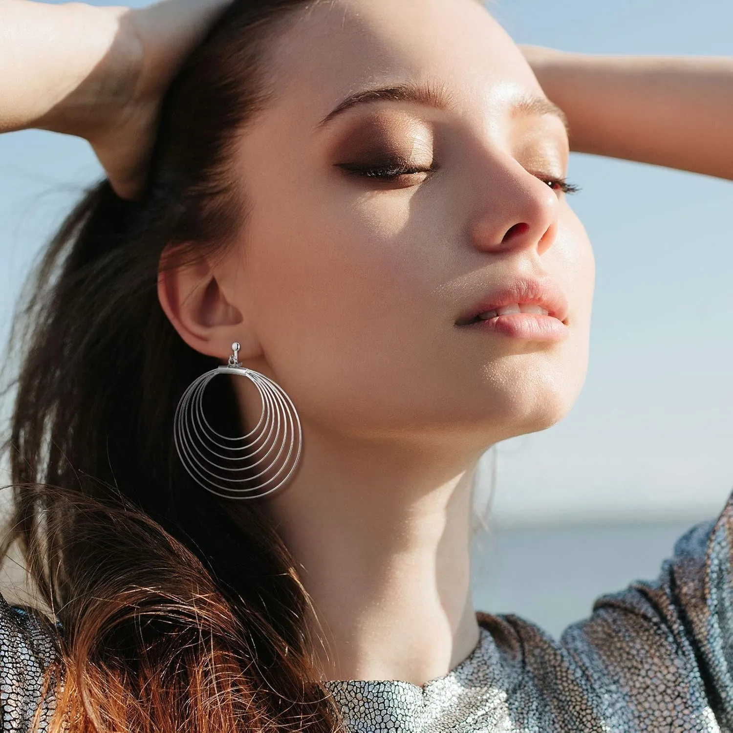 16 Pairs Clip on Earrings Women Jewelry Set Clip on Bohemian Earrings Clip on Hoop Dangle Drop Earrings Geometric Triangle Round Tassel with Rubber Pads Non Piercing Earrings for Women