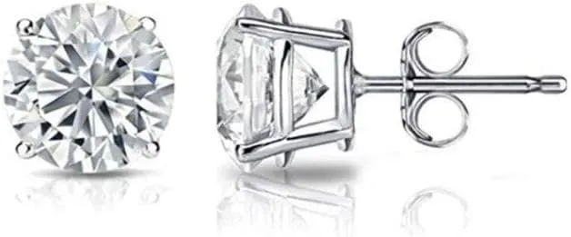 1.60 Ctw Round Cut CZ White Diamond Push Back Stud Earrings with 925 Sterling Silver 14k White Gold Finish