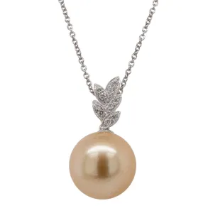18ct White Gold Golden South Sea Pearl & Diamond Pendant