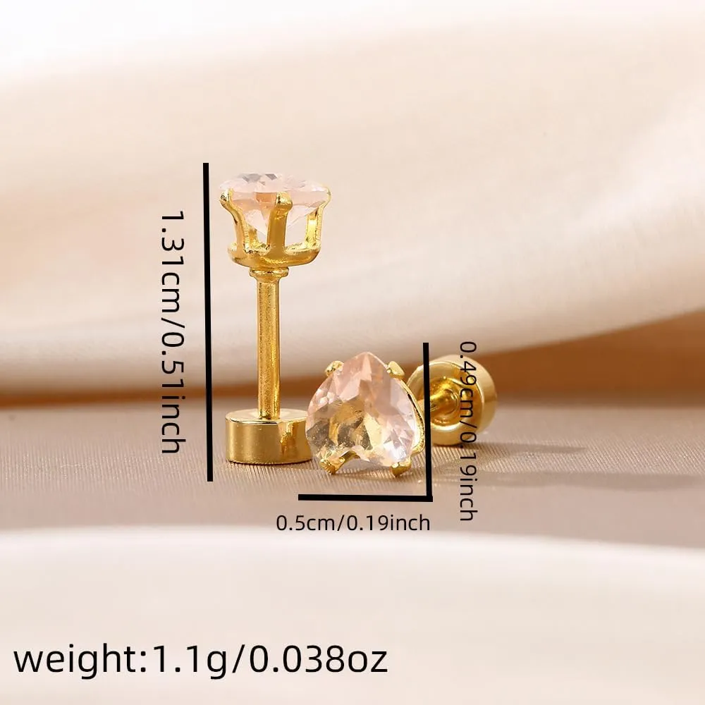18G Cute Small Heart Rhinestone Cartilage Flat Back Earrings Little Mini Love Stud Cubic Zirconia Tiny Screw Tragus Simple Classic Conch Helix Earring Body Piercing Jewelry for Women Daughter Niece