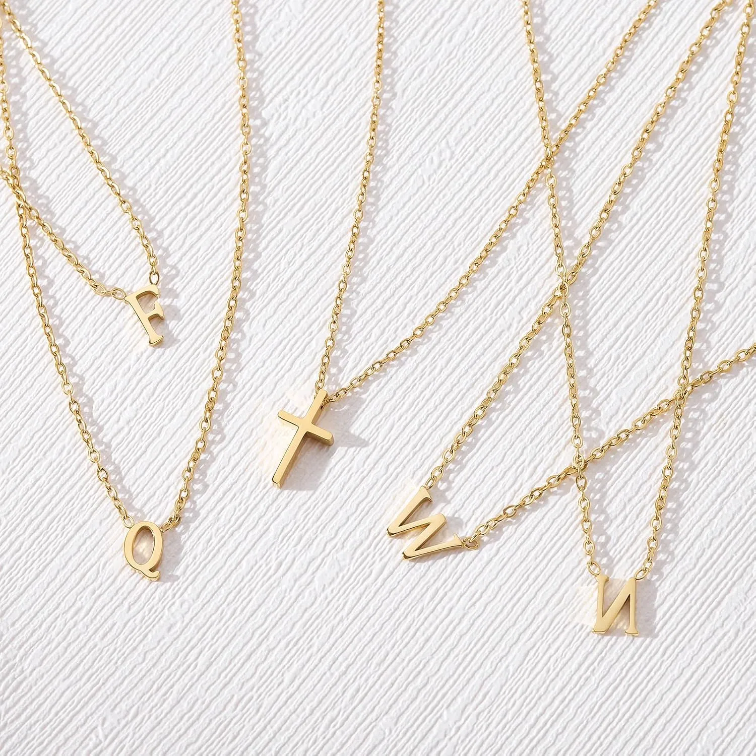18k Gold Initial and Cross Layered Necklaces for Women Dainty Christian Jewelry Personalized Name Necklace Christian Gift for Her Friendship Elegant Gold Necklace for Women