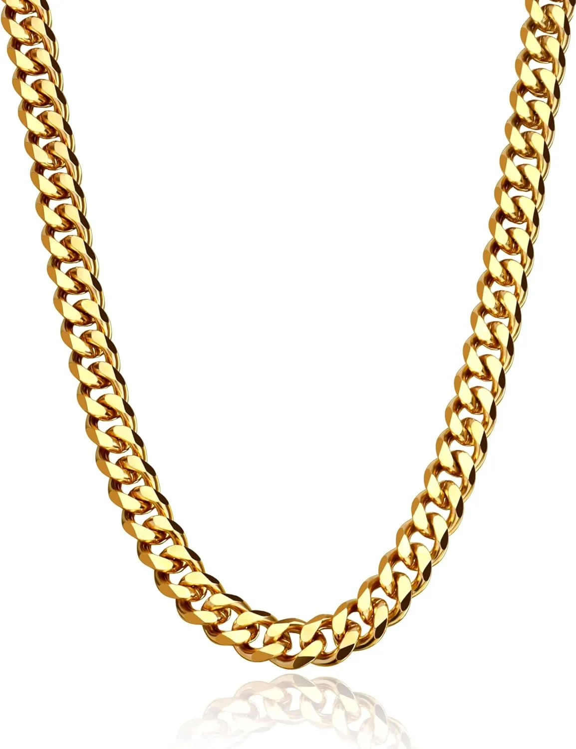 18K Gold Plated Cuban Link Chain Necklace for Women, 9mm Wide Chunky Miami Cuban Curb Link Chains Necklace 18 Inches