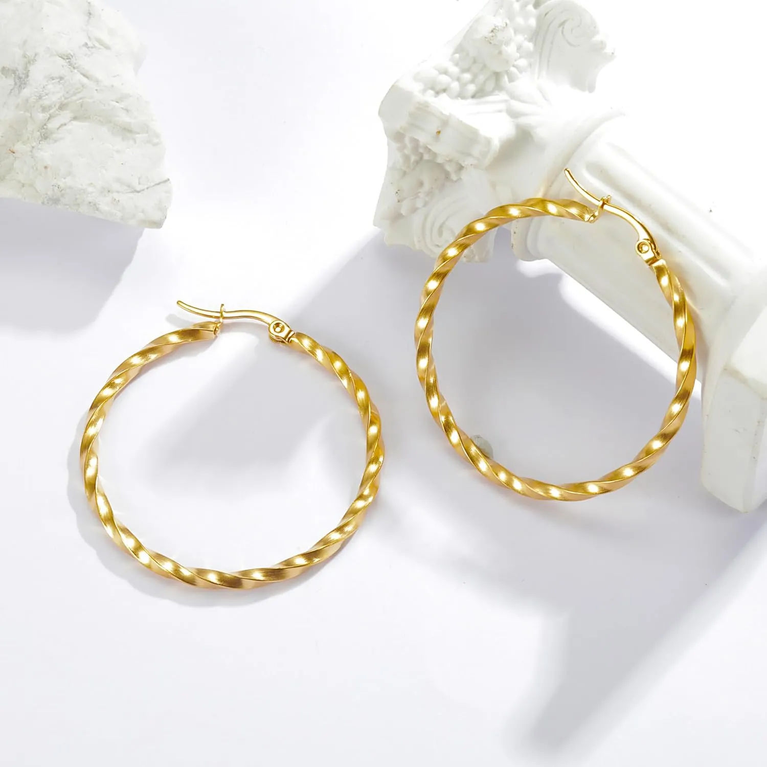 18K Gold Plated Hoop/Stud Earrings Set, 3 Pack Surgical Stainless Steel Huggie/Stud Earrings Jewelry