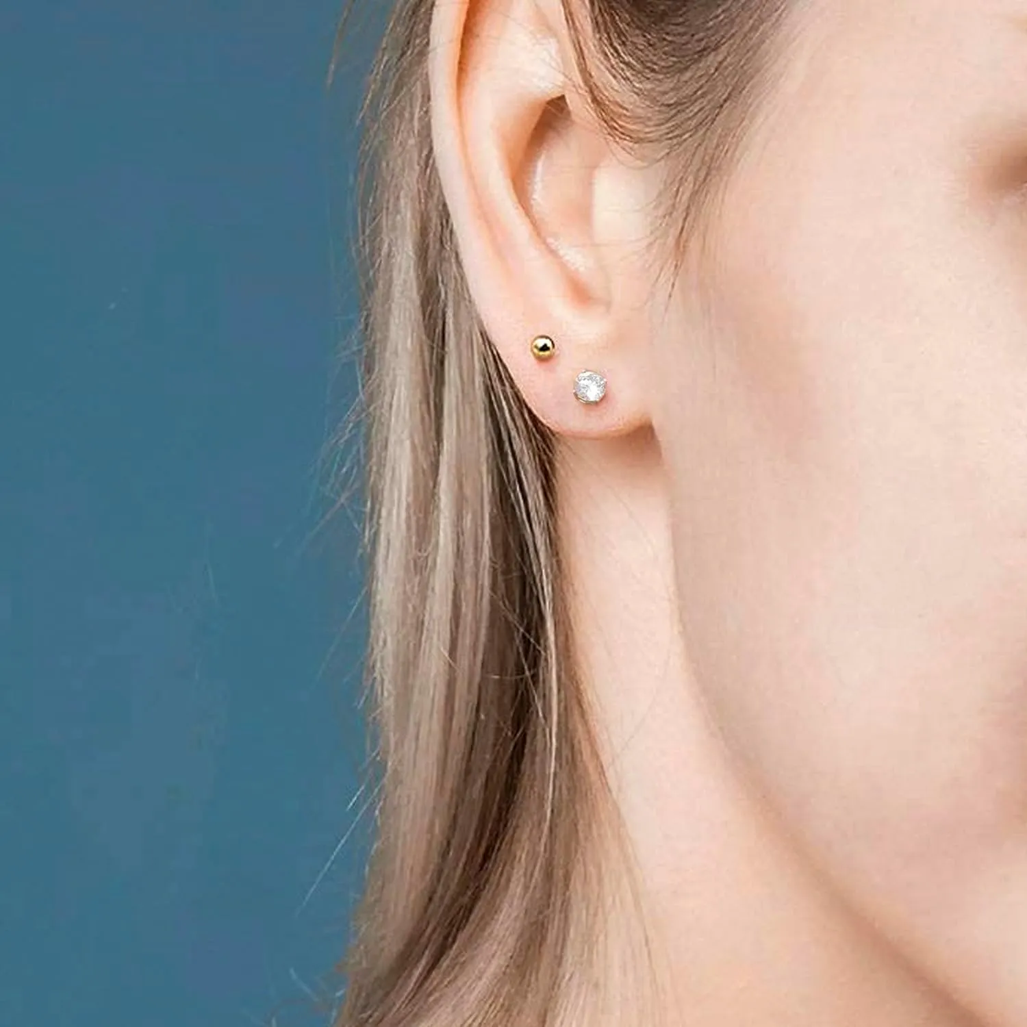 18K Gold Plated Hoop/Stud Earrings Set, 3 Pack Surgical Stainless Steel Huggie/Stud Earrings Jewelry