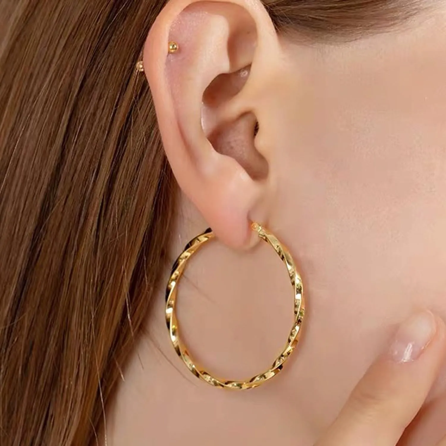 18K Gold Plated Hoop/Stud Earrings Set, 3 Pack Surgical Stainless Steel Huggie/Stud Earrings Jewelry