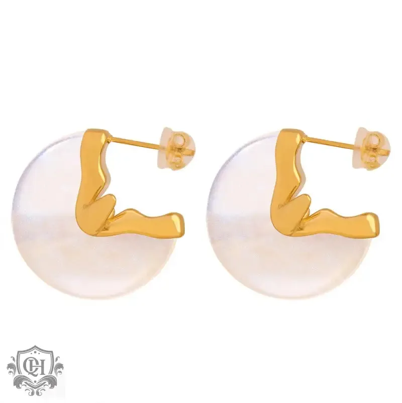 18K gold simple and elegant fan-shaped earrings inlaid with gemstones