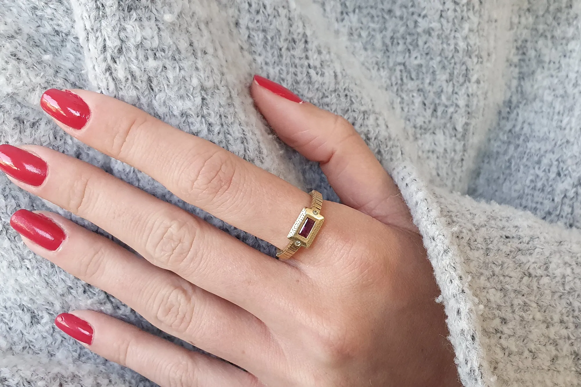 18k Ruby Rectangle Engagement Ring