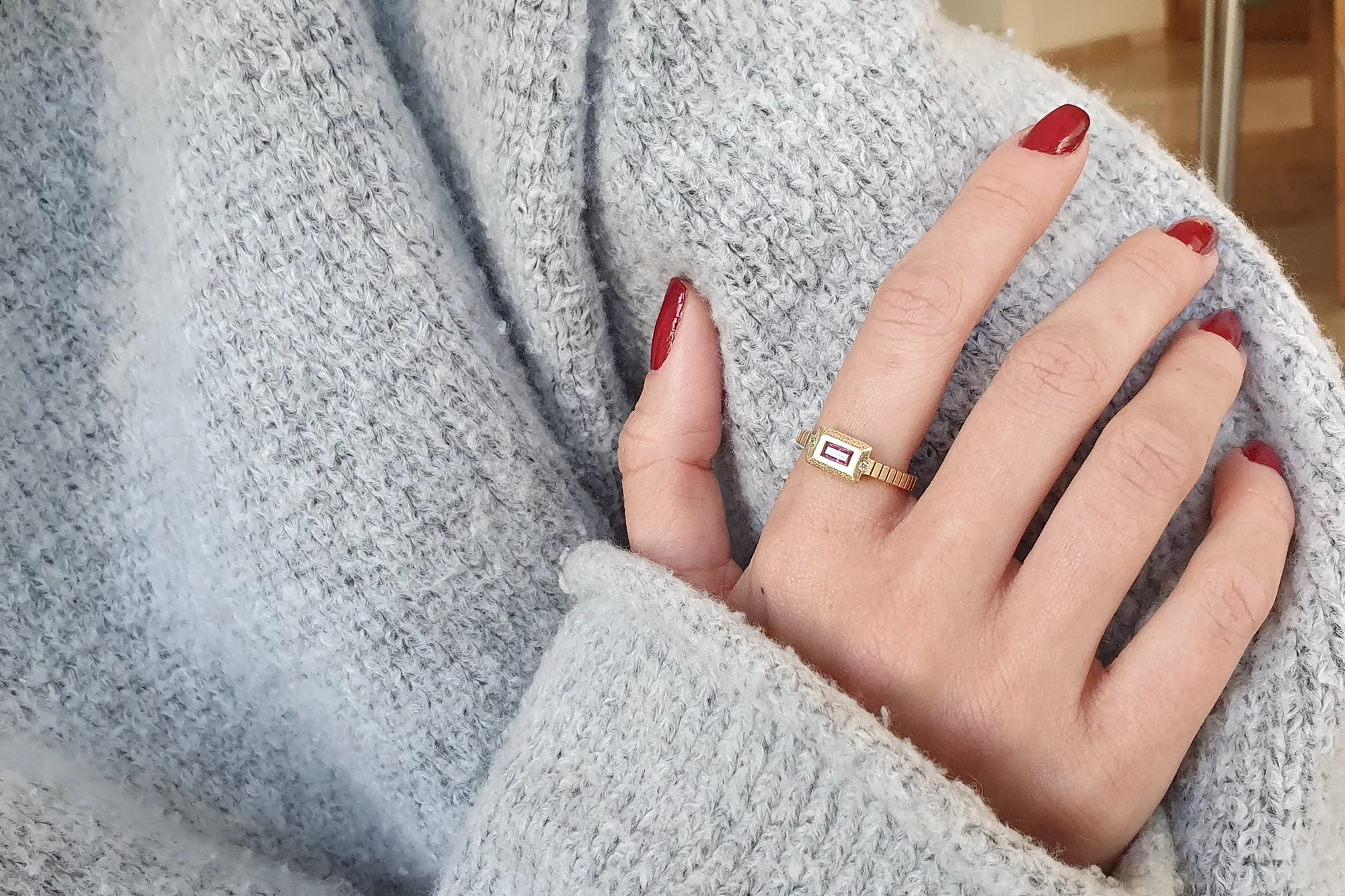 18k Ruby Rectangle Engagement Ring