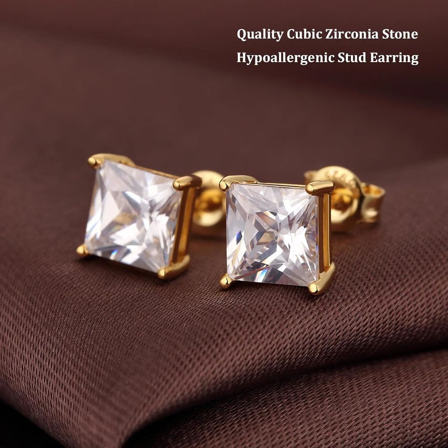 18K White Gold Plated 925 Sterling Silver Princess Cut Cubic Zirconia Stud Earrings Square Simulated Diamond CZ Stud Earrings for Women Men Hypoallergenic 4MM-8MM