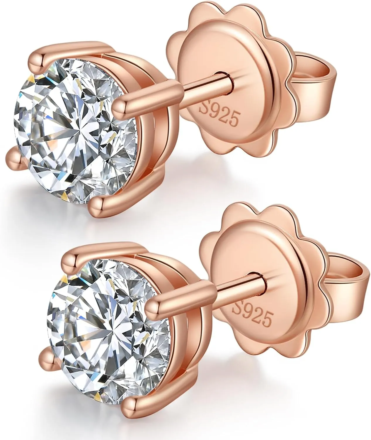 18K White Gold Plated CZ Diamond Stud Earrings 925 Sterling Silver Cubic Zirconia Stud Earrings for Women/Men Hypoallergenic Stud Earrings 4MM-8MM