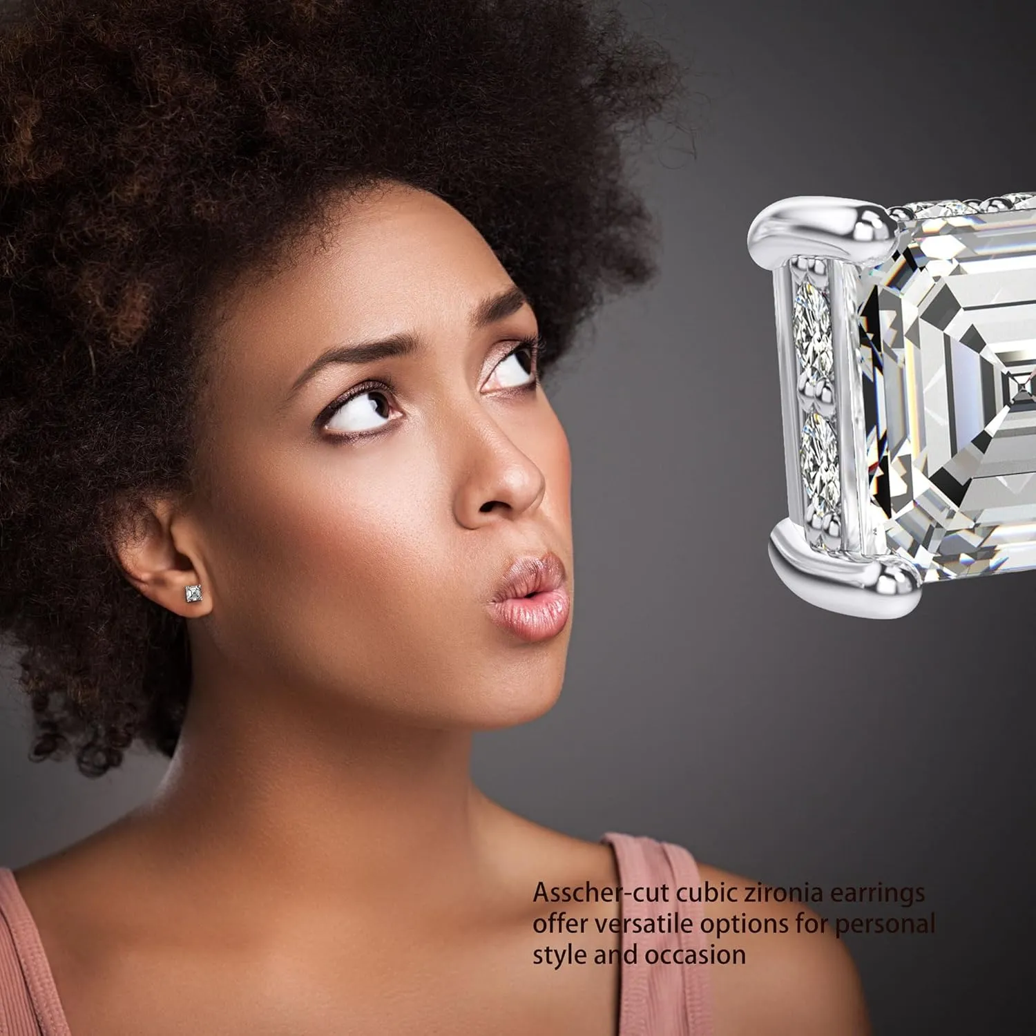 18K White Gold Plated Sterling Silver Asscher Cut Cubic Zirconia Stud Earrings for Women Men | Square CZ Stud Earrings Simulated Diamond Earrings Studs