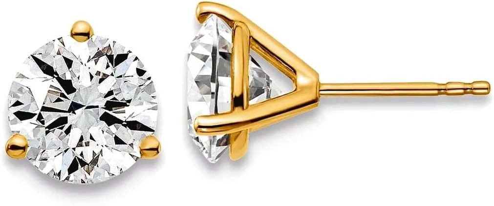 18k Yellow Gold 4 Ctw Cert Lab Grown Diamond VS  F  Round 3 Prong Heavy Weight Earrings 8.65x8.1mm Wide Stud Earring for Women