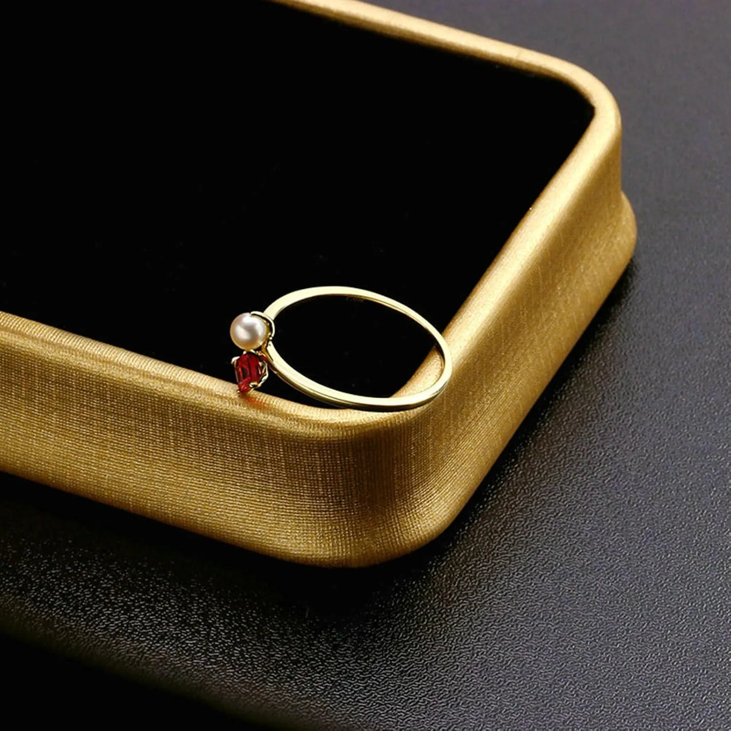 18K Yellow Gold Wedding Bands for Women Square Shape Red Ruby Wedding Bands Gold