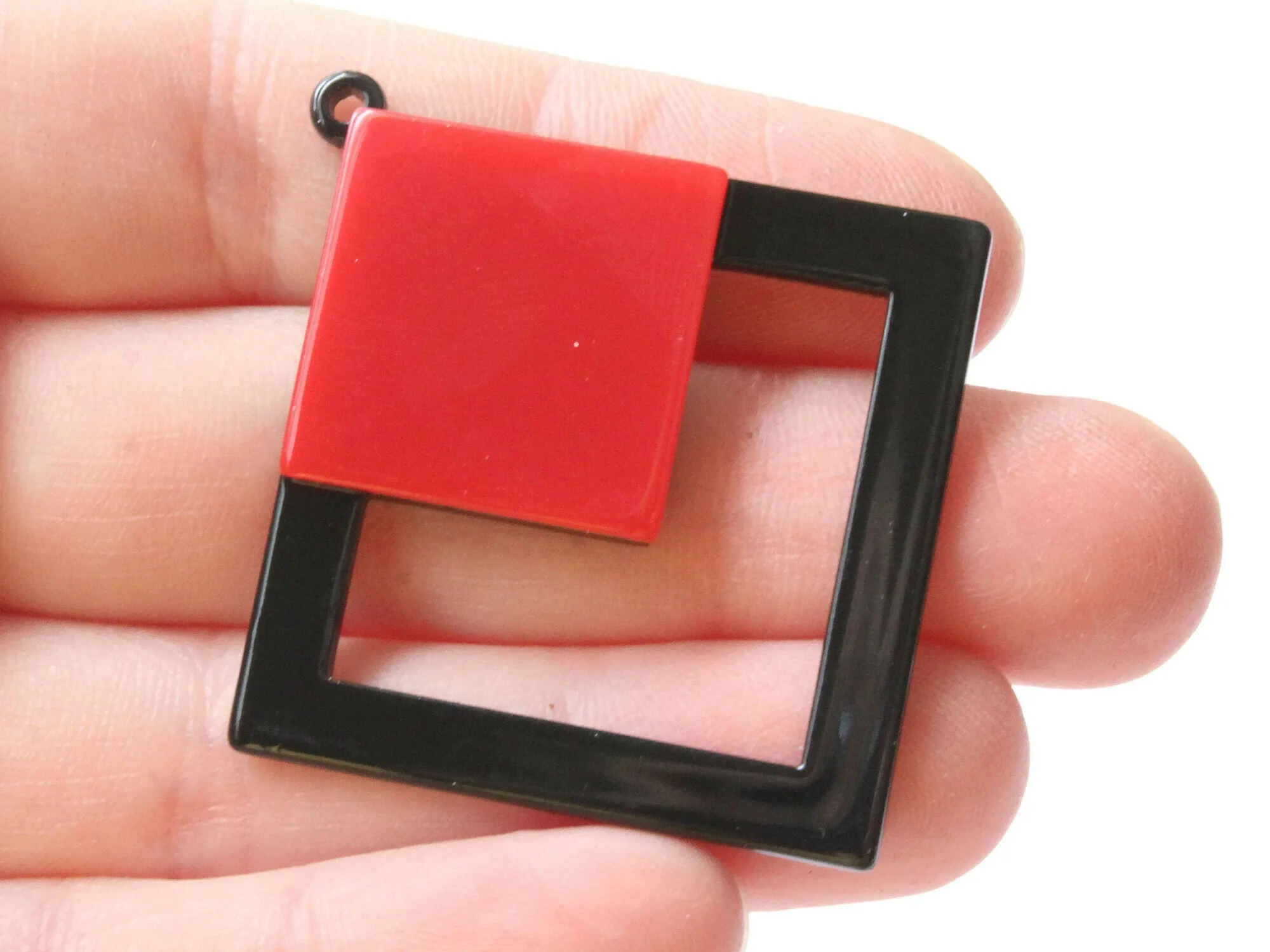 2 51mm Red and Black Double Square Resin Pendants