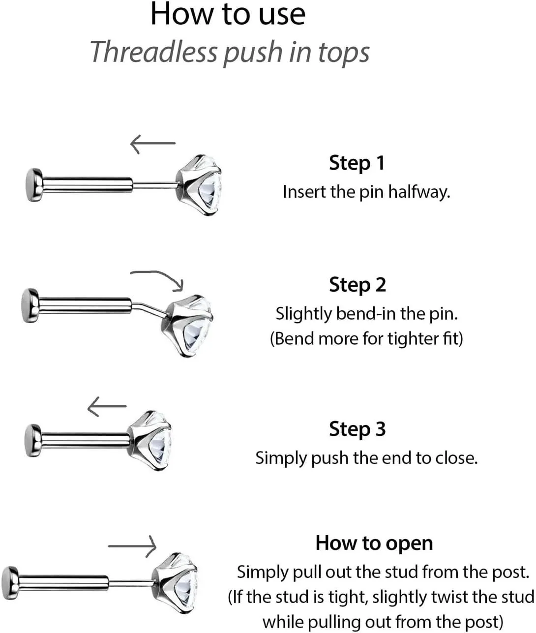 20G/18G/16G Threadless Flat Back Earrings Tiny Nose Stud, Cartilage Tragus Helix Stud Conch Piercing Jewelry