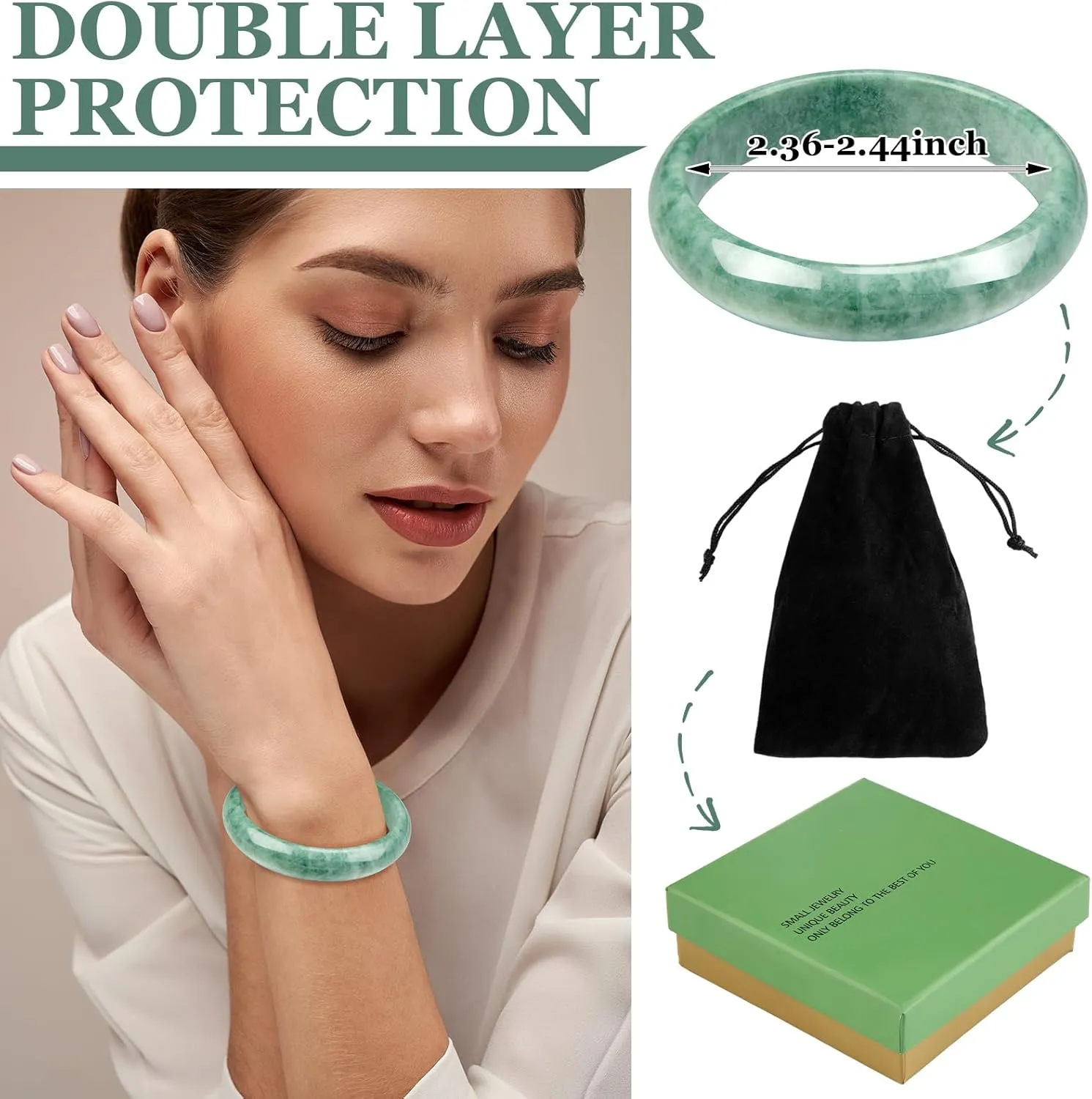 2.4'' Natural Jade Bracelet for Women Jade Bangle Bracelets with Box Good Luck Bangle Wedding Mother's Day Gift