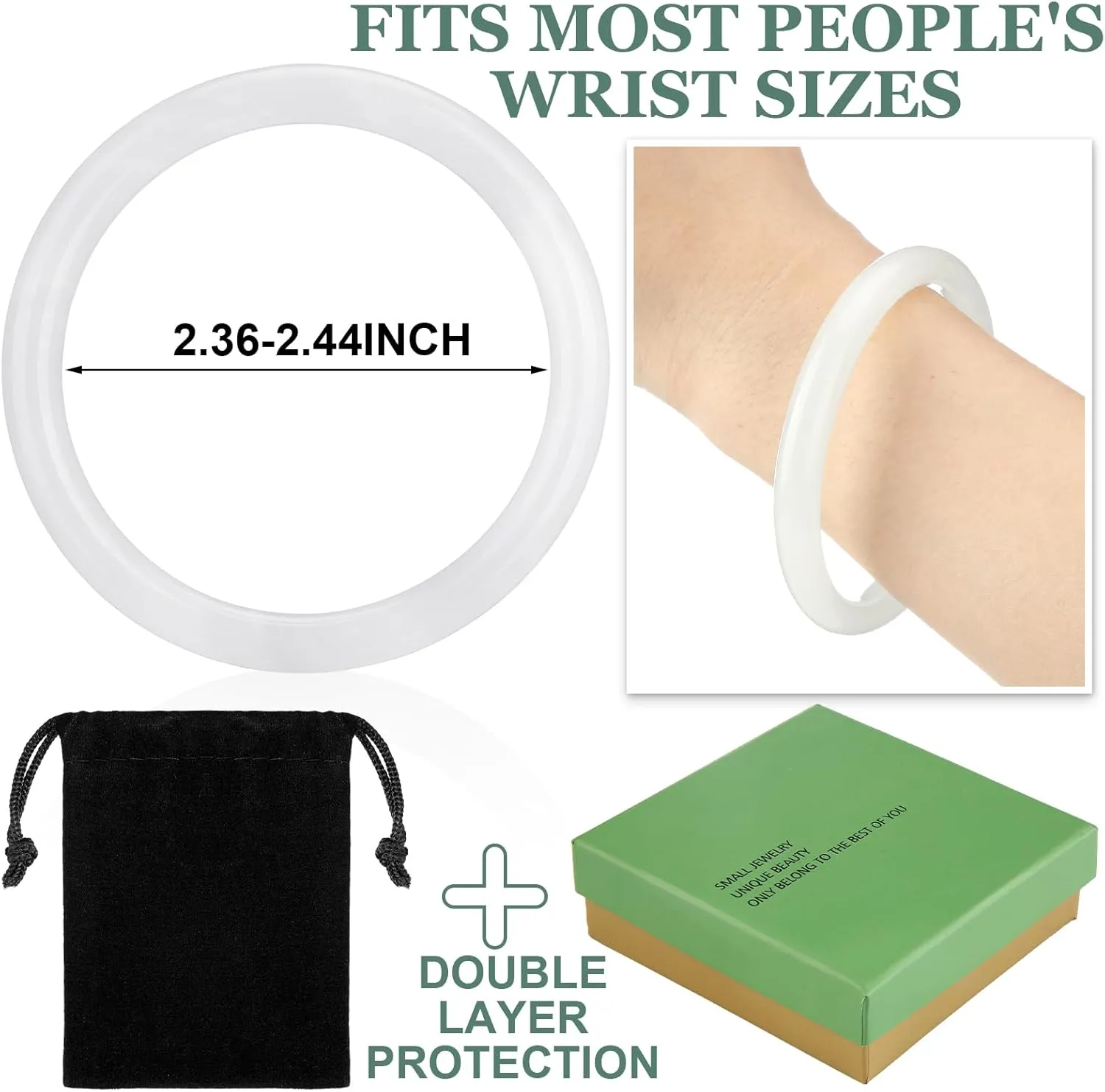 2.44 Inch Natural Jade Bangle Bracelet for Women Elegant Jade Bangle Bracelet with Box Thin Good Luck Jewelry Gift