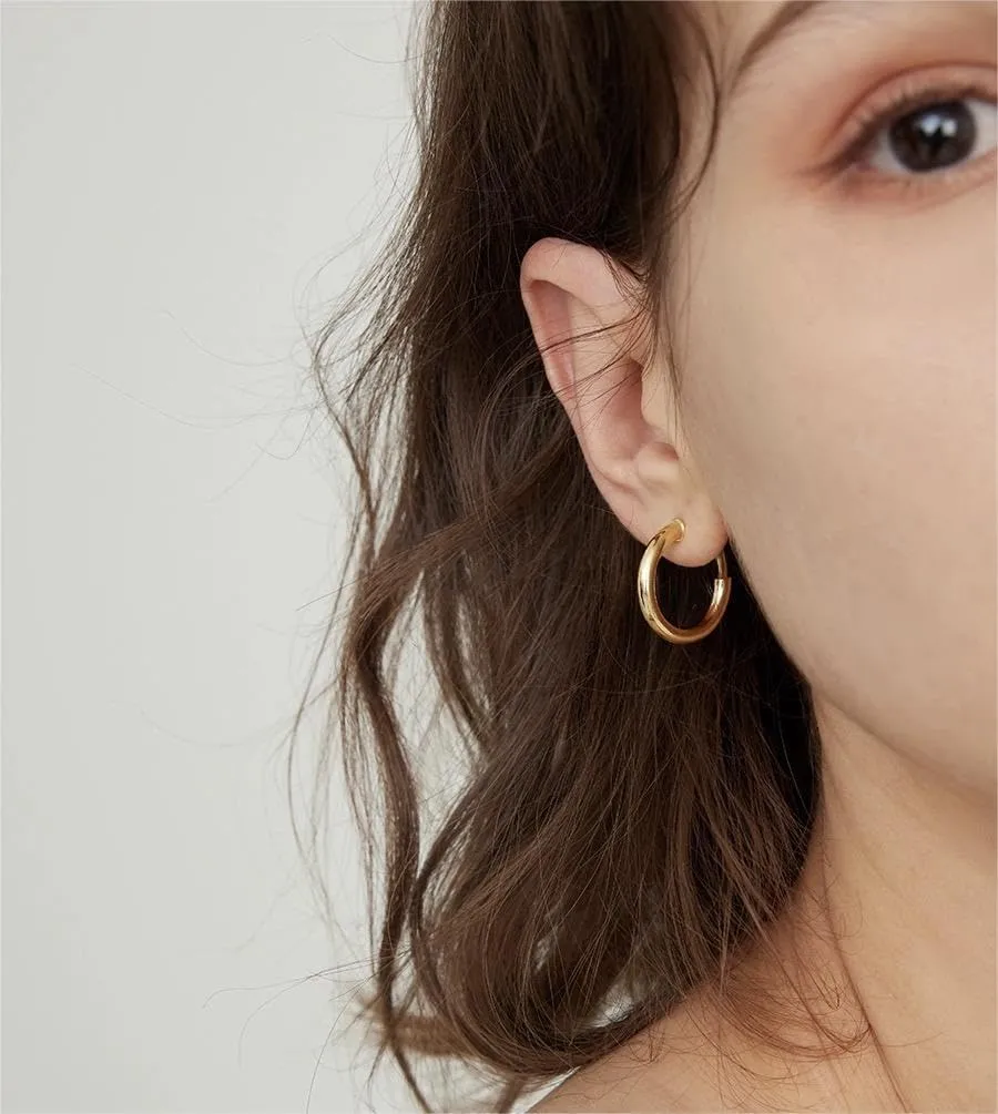 24K Gold Clip On Hoop Earrings Gold Plated Non Pierced Hoop Chunky Clip on Hoop Earrings for Women
