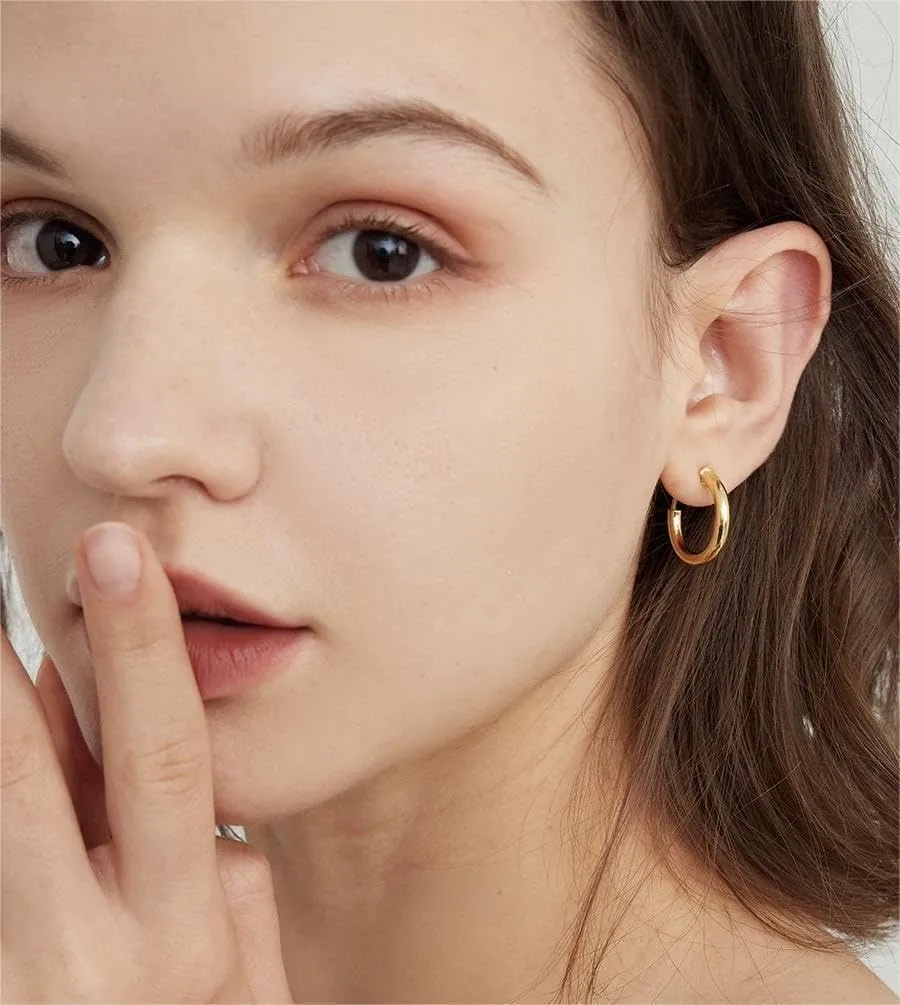 24K Gold Clip On Hoop Earrings Gold Plated Non Pierced Hoop Chunky Clip on Hoop Earrings for Women