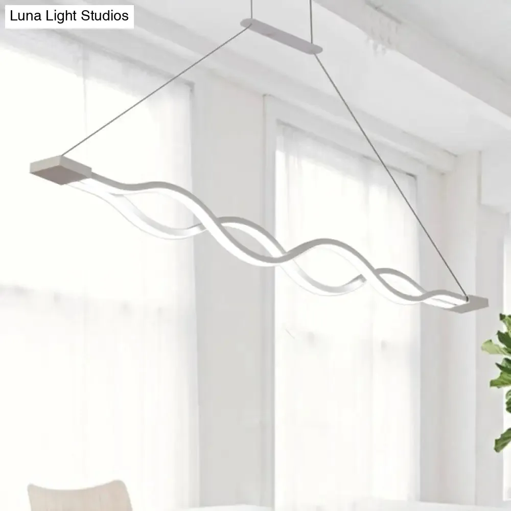 25.5"/39" Modern White Wavy LED Pendant Light - Wide Acrylic Suspension for Island Ceiling in Warm/White/Natural Light