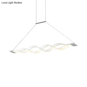 25.5"/39" Modern White Wavy LED Pendant Light - Wide Acrylic Suspension for Island Ceiling in Warm/White/Natural Light