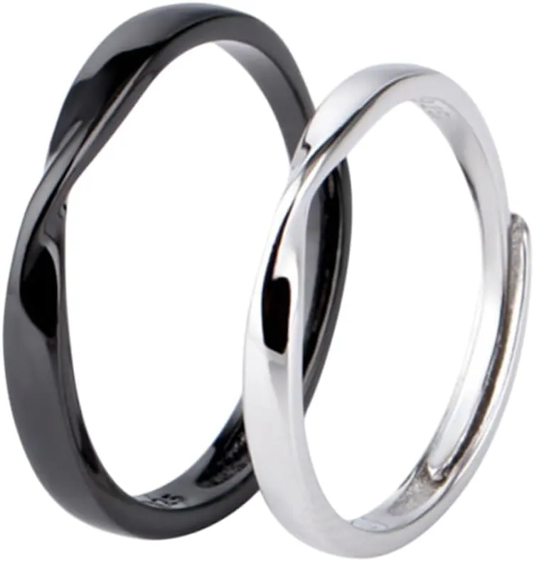 2pcs Adjustable Sterling Rings for Engagement Black Gold Male Gold Female Durable Jewelry for Wedding Anniversary and Birthday
