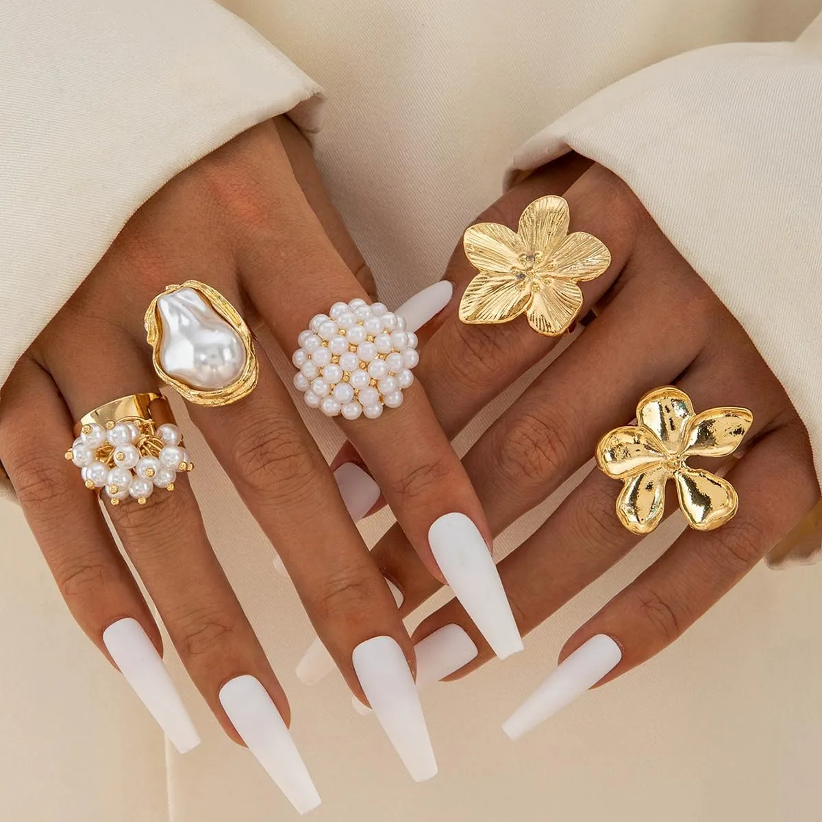 3-12PCS Gold Chunky Rings For Women 14K Gold Plated Stacking Ring Set Open Dome Knuckle Rings Adjustable Chunky Signet Rings Irregular Skeleton Geometric Stacking Ring Set