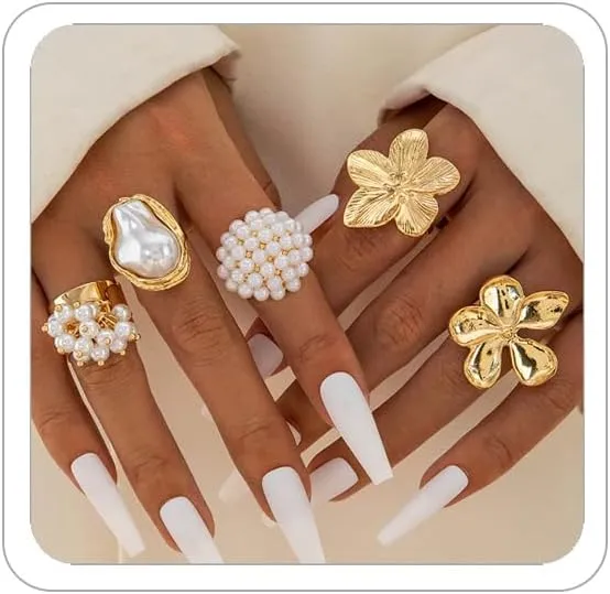 3-12PCS Gold Chunky Rings For Women 14K Gold Plated Stacking Ring Set Open Dome Knuckle Rings Adjustable Chunky Signet Rings Irregular Skeleton Geometric Stacking Ring Set