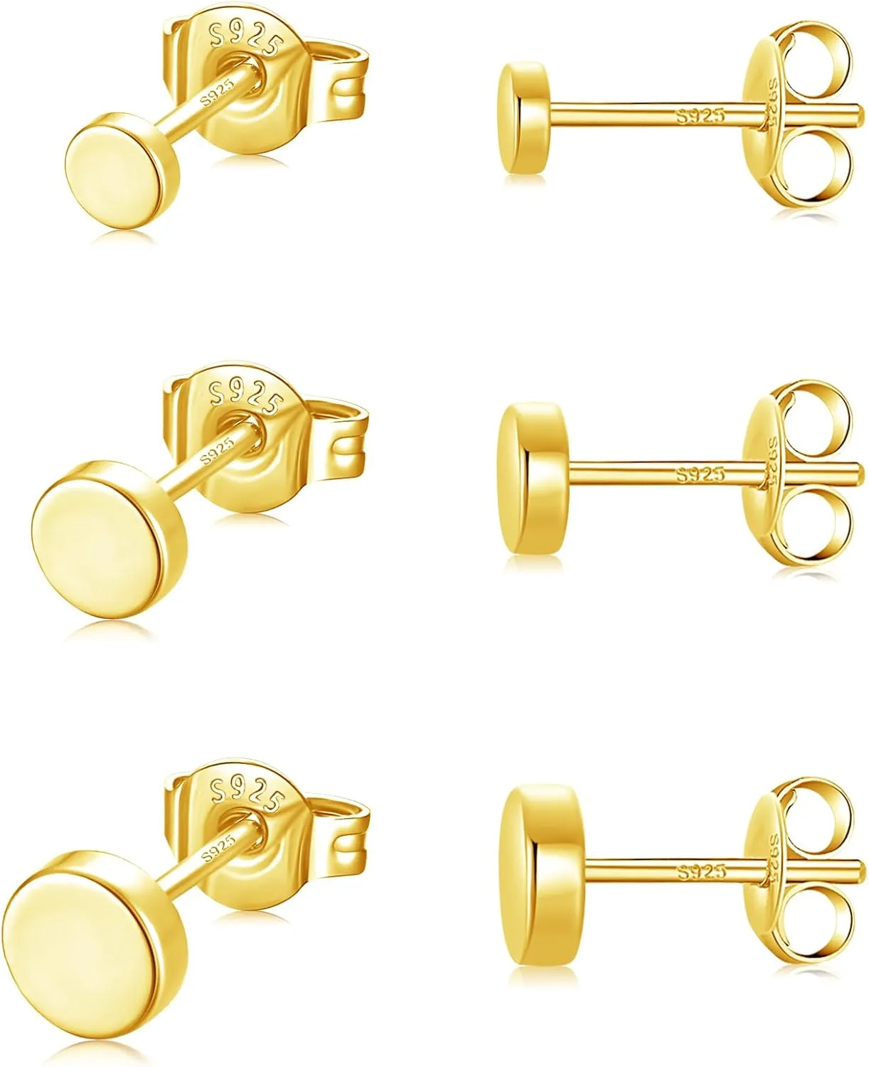 3 Pairs 925 Sterling Silver Stud Earrings for Women Tiny Cartilage Stud Earrings14K White Gold Plated Dainty Small Studs Earrings Set Round Earrings Hypoallergenic Earrings for Women Men