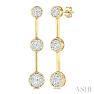 3/4 ctw Lovebright Circular Mount & Bar Link Round Cut Diamond Fashion Earrings in 14K Yellow and White Gold
