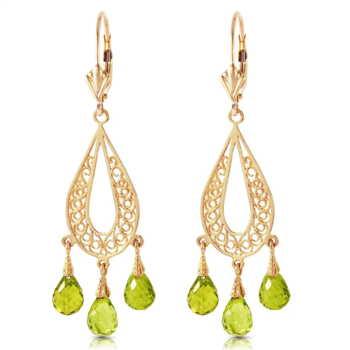 3.75 Carat 14K Solid Yellow Gold Chandelier Earrings Natural Peridot