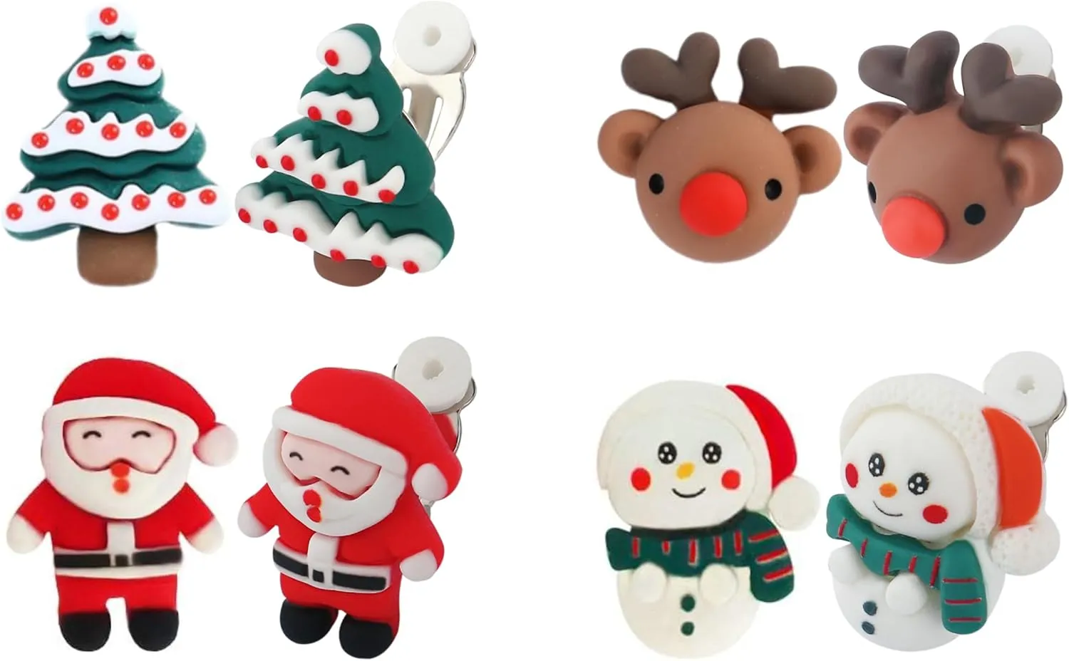 4 Pair Christmas Clip On Earrings for Women Christmas Tree Santa Claus Snowman Clip on Earrings Holiday Clip on Earring Xmas Fake Earrings Christmas Jewelry Gifts