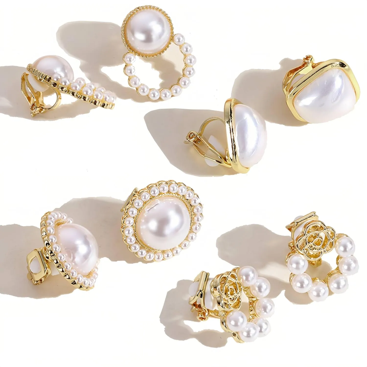 4 Pairs Clip on Stud Earrings, Non Pierced Jewelry with Pearl Accented, Gold Clip On Stud Earrings Set for Women